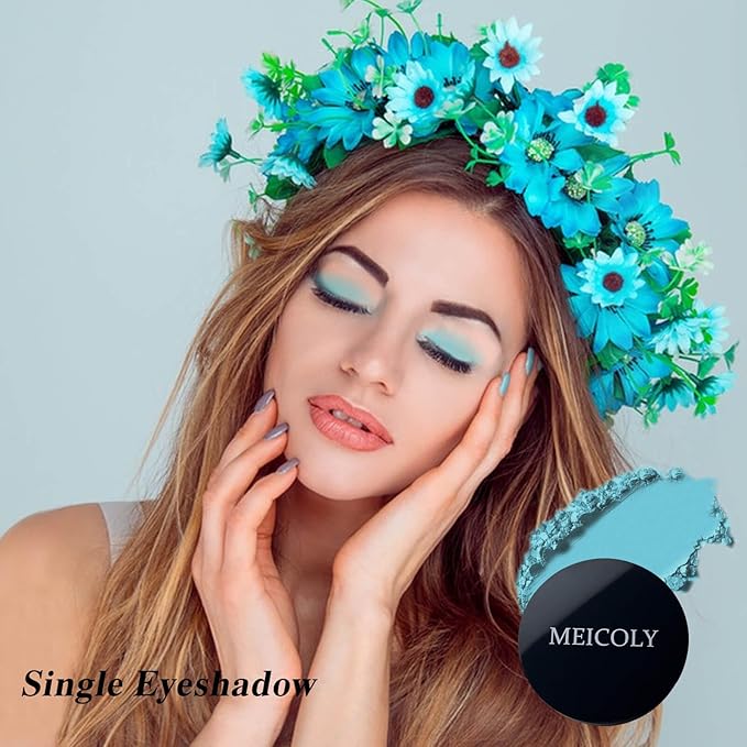 MEICOLY Light Blue Single Eyeshadow with Mirror,Baby Blue Eye Shadow for Halloween Corpse Bride Sally Makeup,Pressed Powder Eyeshadow,Matte Shade Eyelid Color Eye Makeup,High Pigment,Long Wear