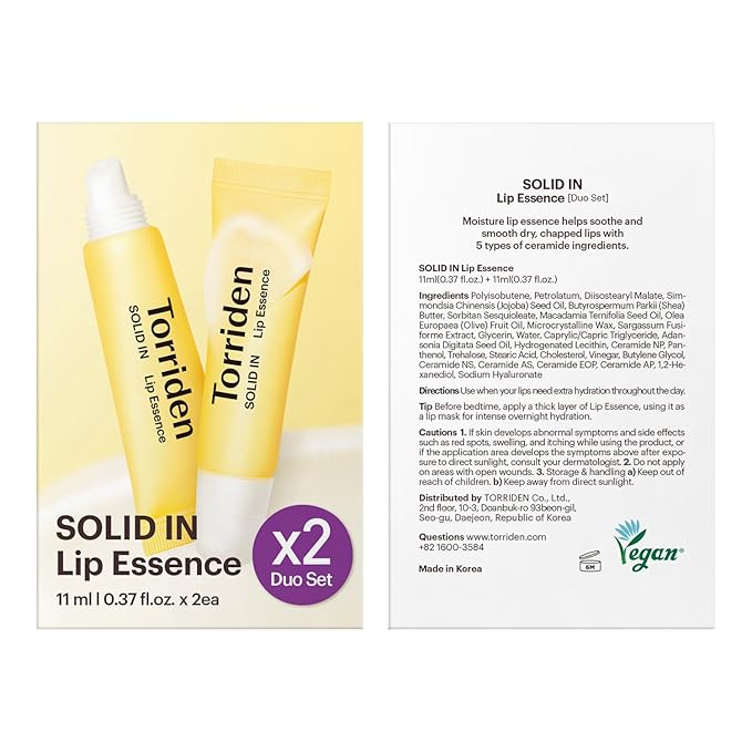 Torriden SOLID In Ceramide Lip Essence 0.37 fl.oz * 2 (Pack of 2) | Moisturizing Lip Essence for Glowy, Plumped, and Radiant Lip | Korean Lip Balm