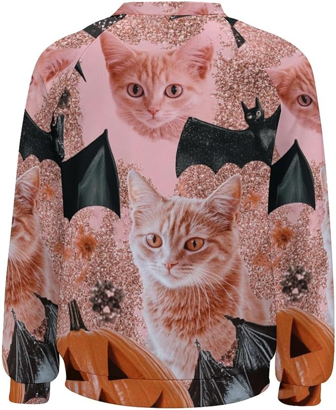 Halloween Sweatshirts for Women Black Cat Print Pullover Crewneck Oversized 2024 Fall Fashion Casual Warm Shirt