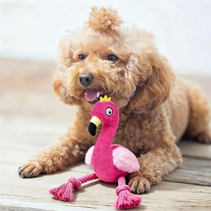 Flamingo Knot Squeaky Dog Toys with Crinkle Paper for Small and Medium Dogs,Stuffed Plush Chew Toys for Puppy to Cuddle, Curl up, Snuggle - Red