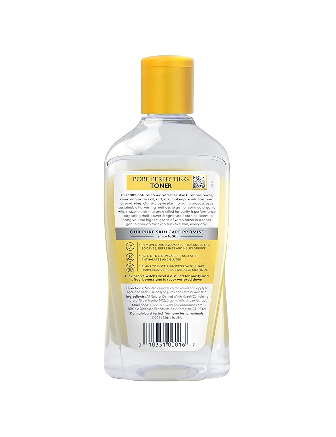 Dickinson's Original Witch Hazel Pore Perfecting Toner | 100% Natural Distilled Witch Hazel | America's #1 Toner | Refines Pores | Removes Impurities & Oil | 16 Fl Oz