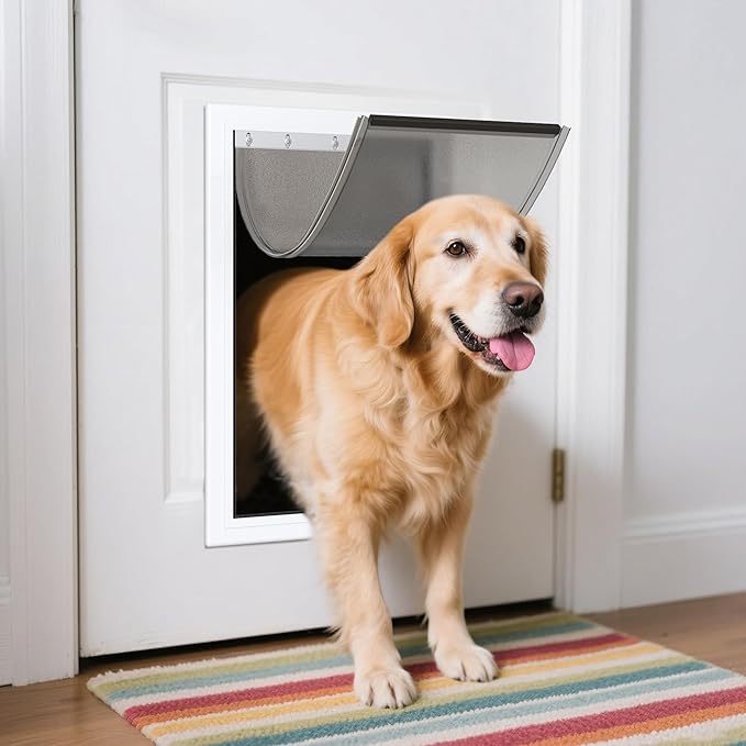 2 Pack Large Dog Door Replacement Flaps with 1 Aluminium Alloy Replacement Bracket, Compatible with Petsafe Freedom Doggie Doors, PAC11-11039 10 1/8" X 16 7/8" -with Screws(Smoky Translucent)