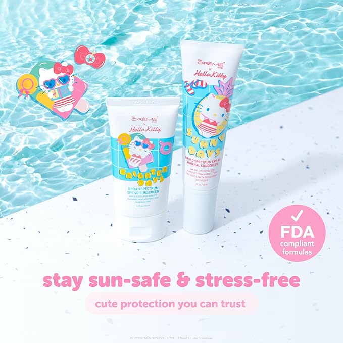 The Crème Shop x Hello Kitty Brighter Days Broad Spectrum SPF 50 Sunscreen for Face and Body- Moisturizing Formula, Water Resistant, No Fragrance, No White Cast, Korean Skin Care (1.69 fl oz)