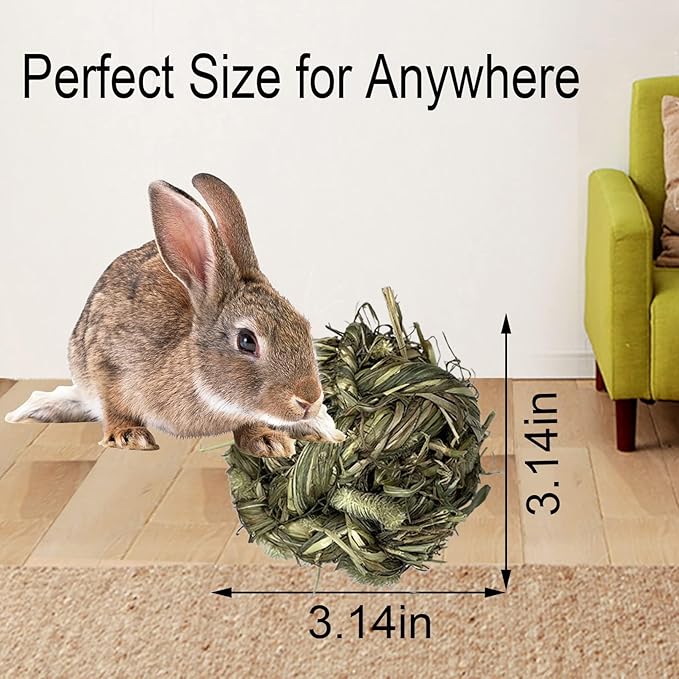 Tfwadmx Rabbit Timothy Grass Ball, Small Animal Activity Play Balls Chew Toys Teeth Grinding for Bunny Guinea Pig Hamster Rat Gerbil Chinchilla