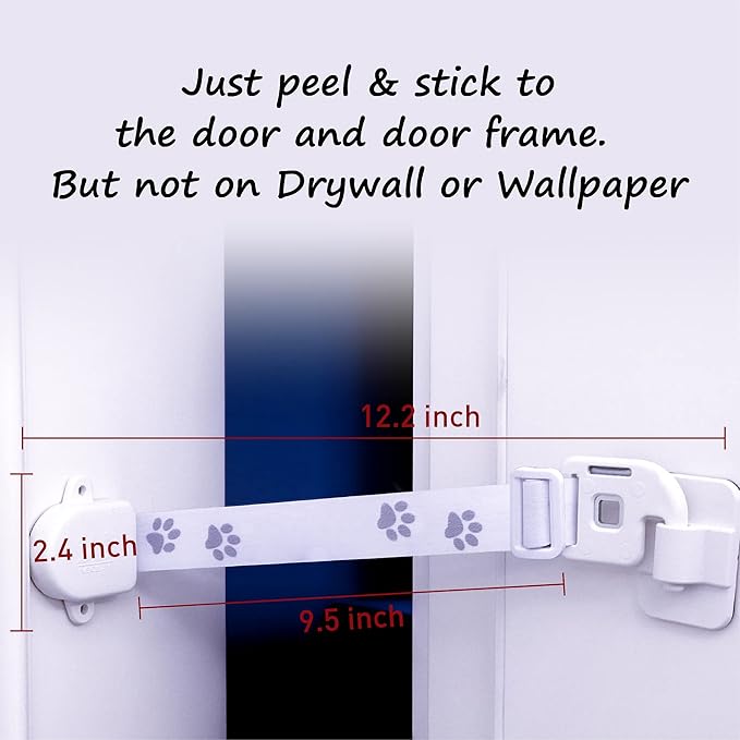 Adjustable Door Strap and Latch, Textile Cat Door Latch to Keep Dog Out of Litter Box, Economical Alternative of Pet Gates, Basic with Stopper 1 Pack