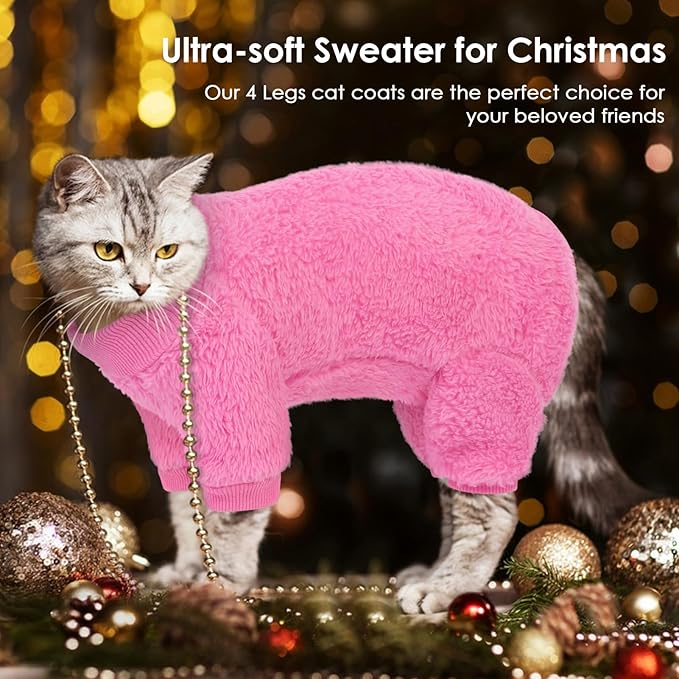 SUNFURA Sphynx Hairless Cat Sweater, Full Body Warm Fleece Sweaters with Sleeves for Cats, Soft Turtleneck Cat Clothes, Cozy Pullover Pajamas for Hairless Cats Devon, Donskoy & Small Dogs, Hot Pink L