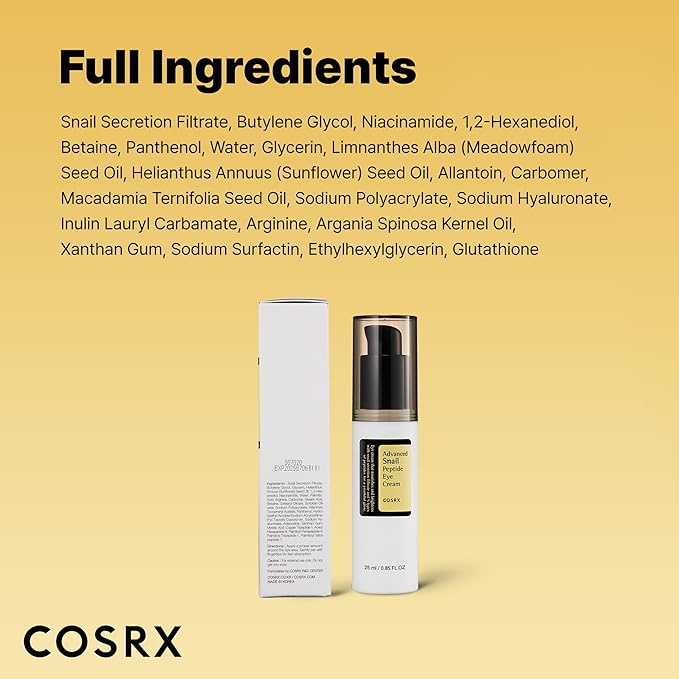 COSRX Snail Mucin Peptide Under Eye Cream, 0.84 fl oz, 73.7% Snail Mucin and Niacinamide, Eye Care, Eye Cream Anti Aging, Dark Circles, Korean Skin Care