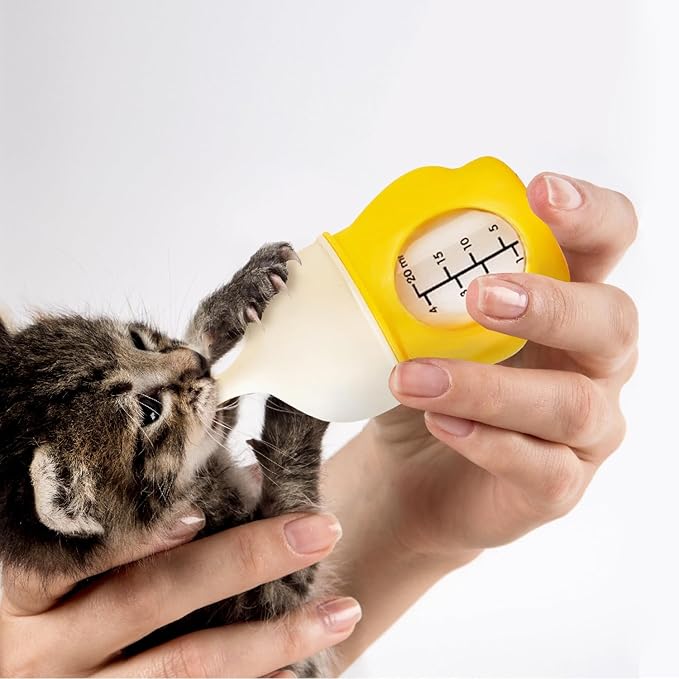 Ergonomic Pet Nursing Bottle,Puppy Bottles for Nursing Puppy Milk - 20ml Slow Flow Kitten Bottle Feeding kit for Newborn Kittens/Puppies/Small Animals, Easy-Clean Silicone Feeder (Yellow)