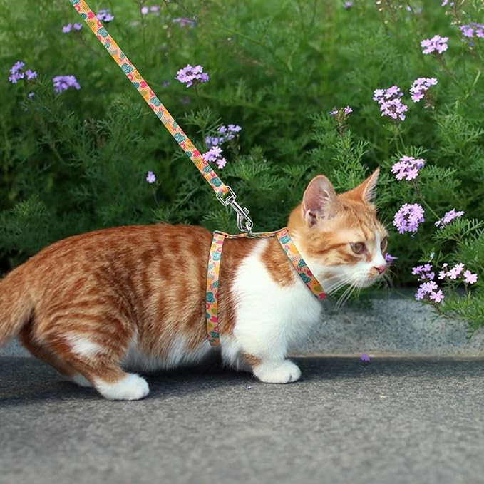 azuza Cat Harness and Leash Set for Safe Walking and Travel, Escape Proof Cat Harness, Lightweight Soft and Comfortable, Adjustable Kitten Harness for Small Medium Large Cats, Yellow Cactus