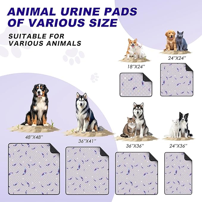 Washable Pee Pads for Dogs, 2Pack Reusable Puppy Pads, Super Absorbent & Leakproof Dog Pads, Anti-Slip Dog Pee Pads for Puppy Training & Incontinence, Feather Pattern 36"x41"