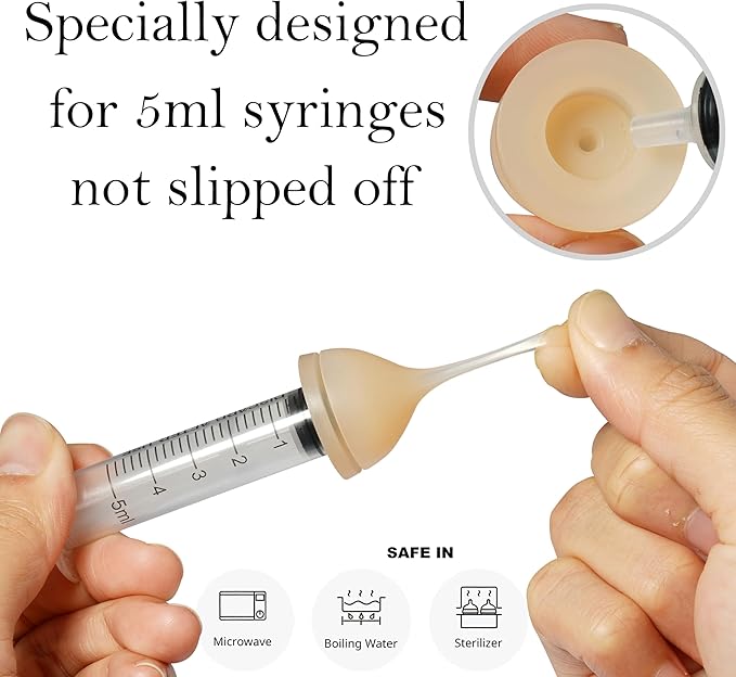 Silicone Feeding Nipple and Syringes for Newborn Kittens, Puppies, Rabbits, Small Animals, Bubble Milk Bowl (3 Size Nipple+3 Syringes)