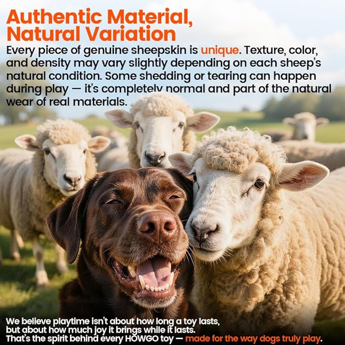 HOWGO Dog Rope Toy,Dog Bungee Chaser Toy 100% Sheepskin,Sheep Smell Tug Toy for All Breeds (Purple, with Rubber Ball)