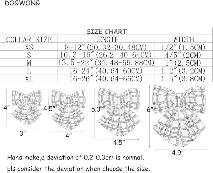 DOGWONG Cotton Dog Collar with Bowtie, Stylish Christmas Red Plaid Dog Collar Adjustable Puppy Necklace for Small and Medium Dogs