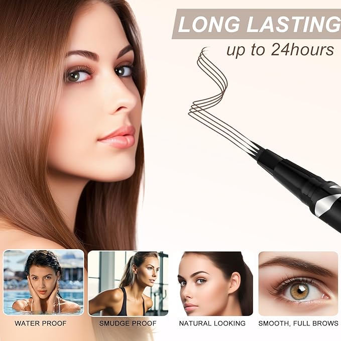 LAVONE 2-IN-1 Dual-ended Waterproof Eyebrow Pencil, with 4 Tip Microblading Pen and Ultra-Precise Brow Pencil, Dual-ended Eyebrow Brush, for Natural Looking Dark Brunette
