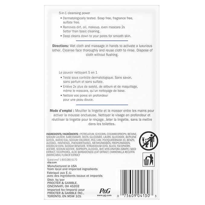 Olay Makeup Remover Wipes, Daily Facials Deep Clean Face Cleanser for Normal to Oily Skin, Alcohol & Fragrance Free, Soft Face Wash Towels, Travel Essentials for Women, Convenient Dry Cloths, 66 ct