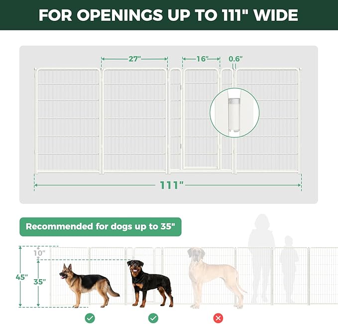 FXW Dog Gate Extra Wide Designed for Indoor Use, Adjustable Width Up to 111-inch Wide (45" H 4 Wire Panels for Large Dogs), White