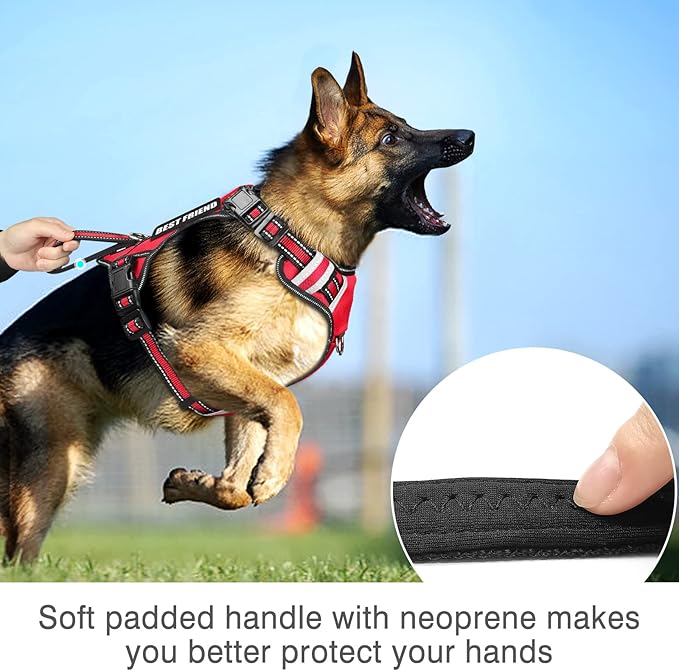 WINSEE Service Dog Vest No Pull Dog Harness with 7 Dog Patches, Reflective Pet Harness with Durable Soft Padded Handle for Training Small, Medium, Large, and Extra-Large Dogs (X-Large, Red)
