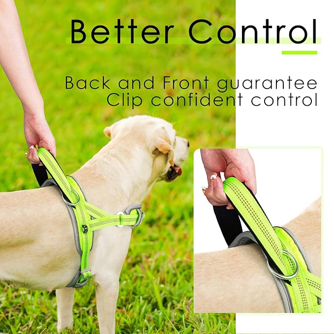 ADVENTUREMORE No Pull Dog Harness for Large Dogs, Sport Dog Halter Harness Reflective Breathable Dog Vest Escape Proof Dog Harness with Easy Control Front Clip Handle for Training Walking L Green