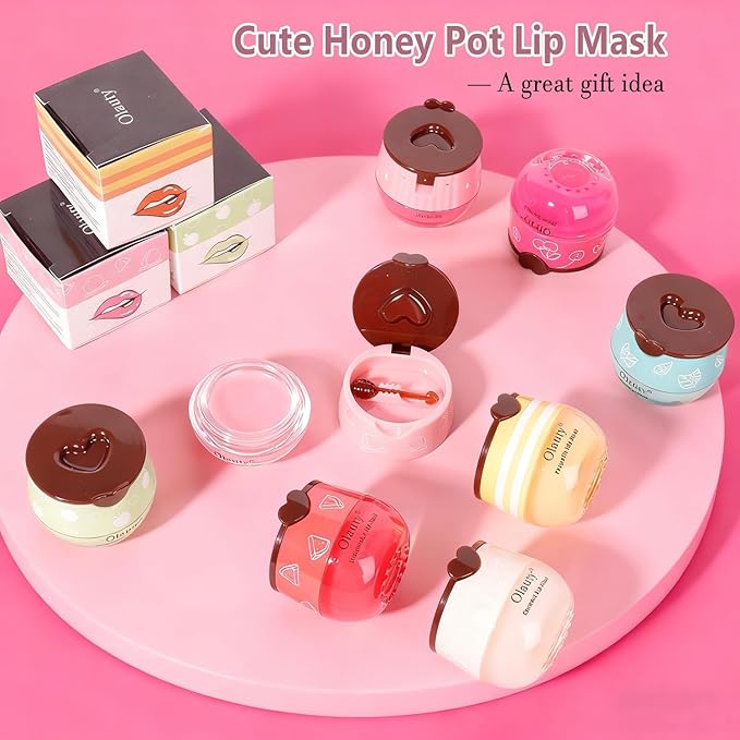 6 PCS Bee Lip Balm Honey Pot, Valentines Day Gifts Honey Lip Balm Bulk, Moisturising Sleep Lip Mask Overnight with Sticks, Reduce Lip Lines, Bulk Gifts Stocking Stuffers Party Favors