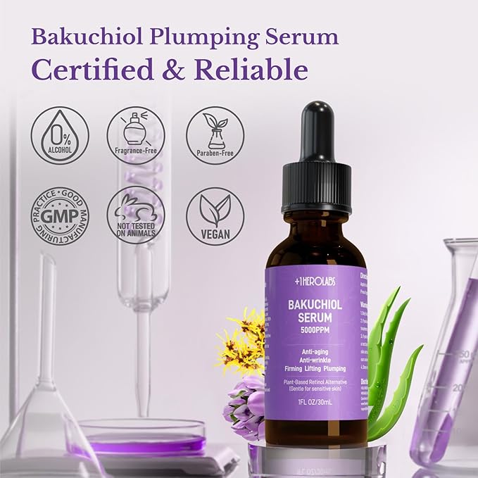 Bakuchiol Retinol Serum for Face - Retinol Alternative for Sensitive Skin with Vitamin E, Hyaluronic Acid, Collagen, Serum for Anti-Aging, Wrinkle Reduction Skin Firming & Smoothing 1 oz
