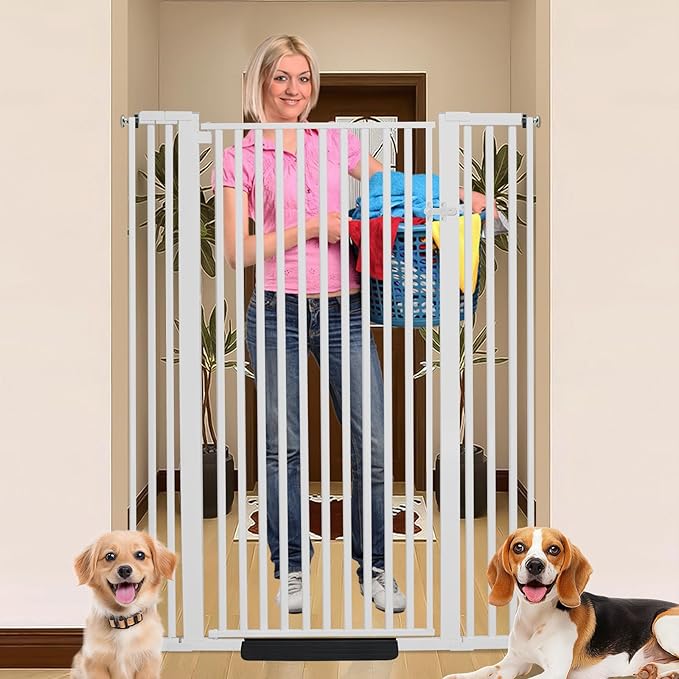 55 Inch Extra Tall Pet Gate for Cats,29.92"-43" Adjustable Wide Dog Gates,Pressure Mounted Walk Through Tall Pets Gate for Doorways,Hallway,Stairs(White)