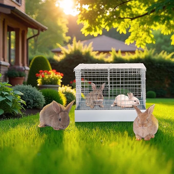 Folding Rabbit Cage, Portable Bunny Carrier with Tray and Handles for Transport, Trave or Temporary Housing, Indoor Outdoor Pet Habitat Animal Enclosure (16 x 14 x 12 in)