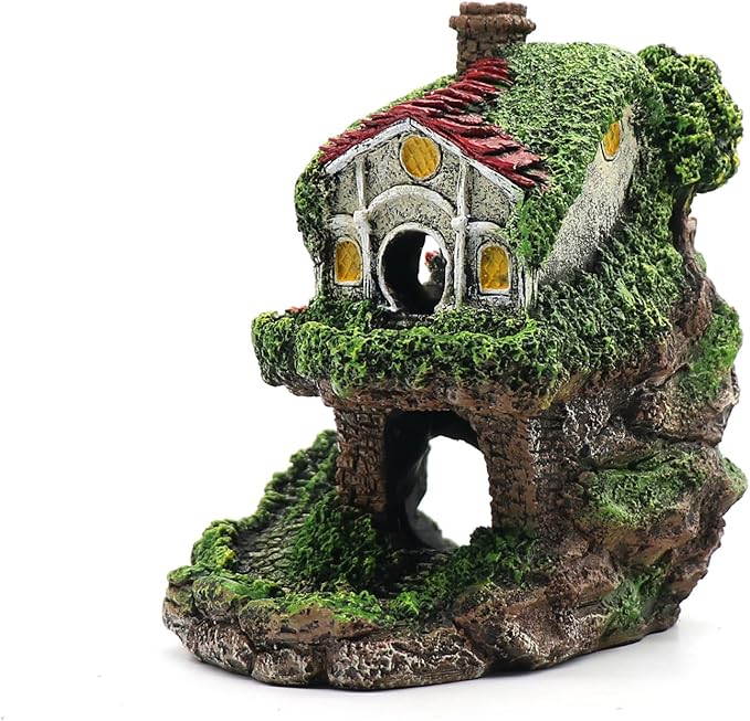 Aquarium Decor Hideaway Cave, Betta Fish Tank House Accessories for Amphibians, Goldfish, Shrimp, Conch