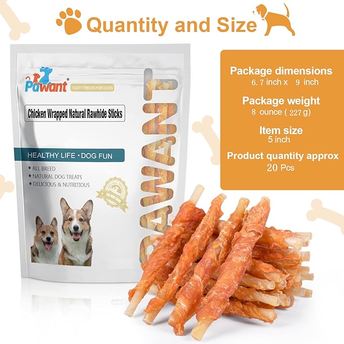 Chicken Wrapped Rawhides for Dogs Treats Puppy Training Snacks Sticks Dog Rawhide Chews All Natural Dog Treats 0.5lb