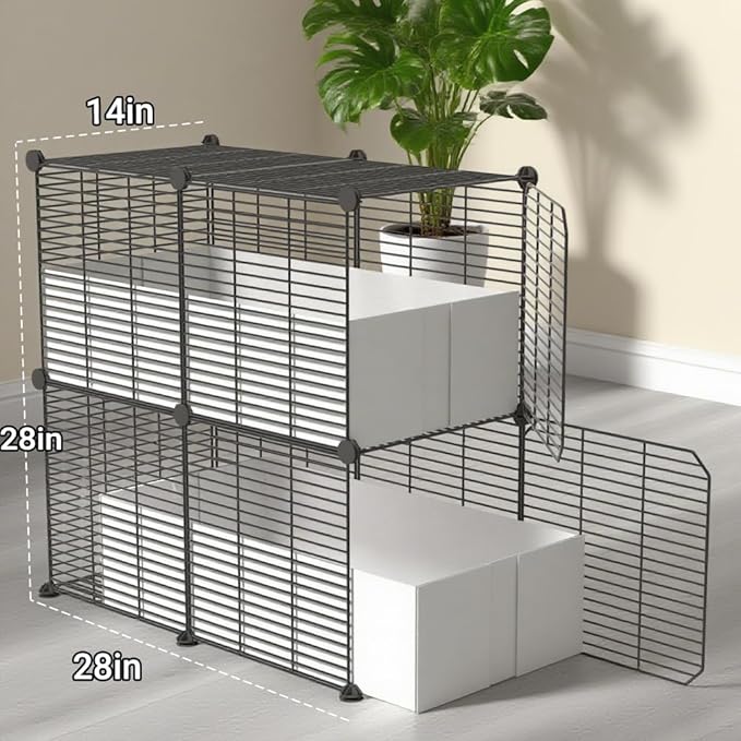 18 Planels Guinea Pig Cages with Bite-Proof & Waterproof Liner, Divided DIY Small Animal Playpen - Metal Dense Grid Indoor Outdoor Portable Metal Wire Yard Fence