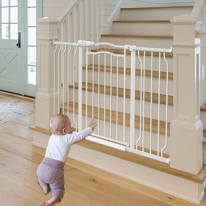Fairy Baby 62.6"-71.6" Extra Wide Large Pet Gates for Doorways &Stairs, Long Dog Gate for The House, Pressure Mount Kit Safety Baby Barrier Fence Indoor Outdoor for Child Kids Toddlers Puppy, White