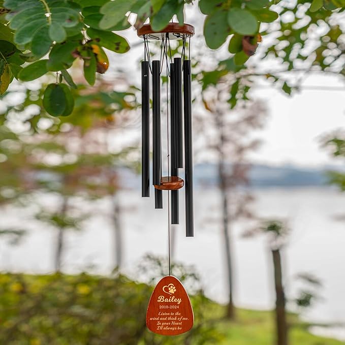 Personalized Dog Memorial Gifts for Loss of Dog, 25.5'' Pet Memorial Gifts for Dogs, Pet Memorial Wind Chimes, Loss of Dogs Sympathy Gift, Pet Passing Away Gift for Loss Loved One(Design 2, Black)