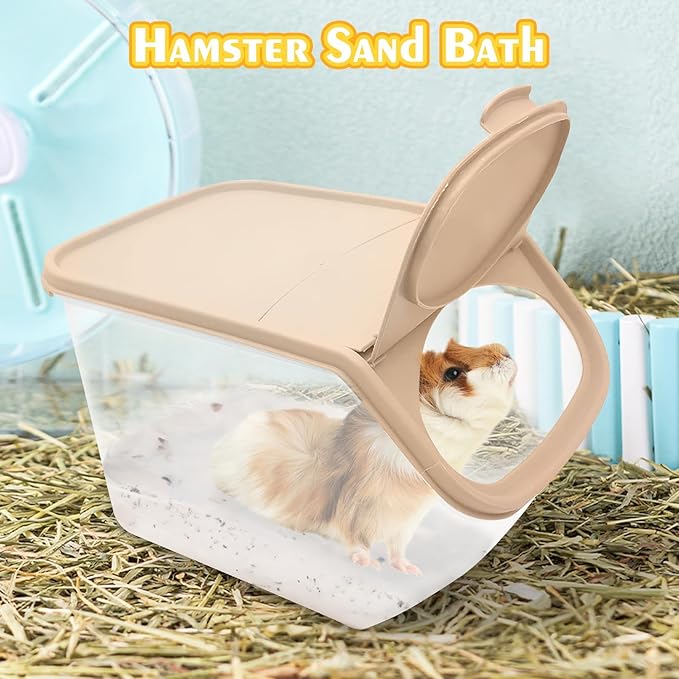 PINVNBY Chinchilla Sand Bath Box Gerbil Bathroom Transparent Totoro Plastic Sand Bath House with Sand Cup Cage Accessories for Guinea Pig Hedgehog Squirrel and Other Small Animals(Coffee Color)
