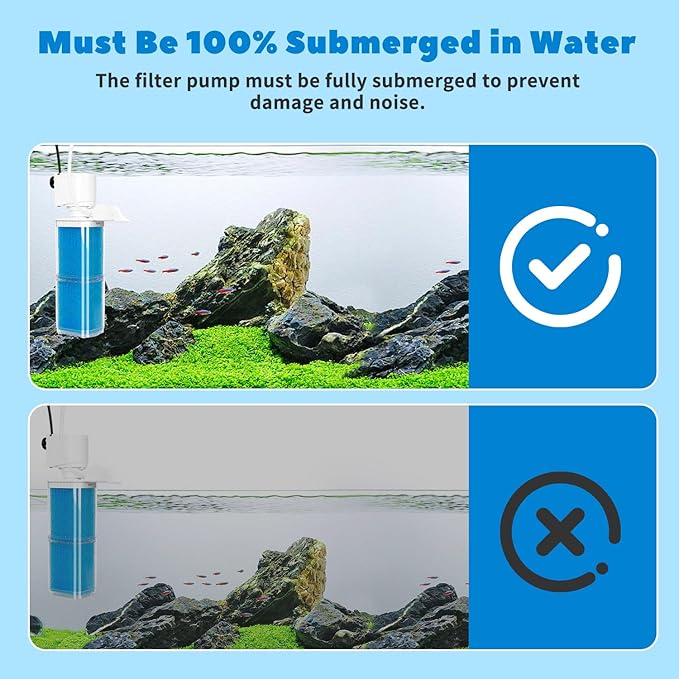 Fish Tank Filters for 10-40 Gallon Tanks, Submersible Aquarium Filter with Filtration, Oxygenation, Wavemaker, Circulation 4-in-1, Powerful Aquarium Filter for Fresh/Saltwater Tank