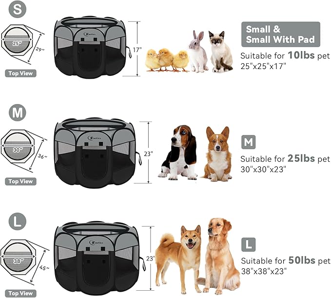 Dark Grey Puppy Playpen for Large Dog Cat, Dogs Tent Crates Cage Indoor/Outdoor, Portable Pop Up Dog Kennel with Carrying Bag for Rabbits, (Dark Grey, Large)