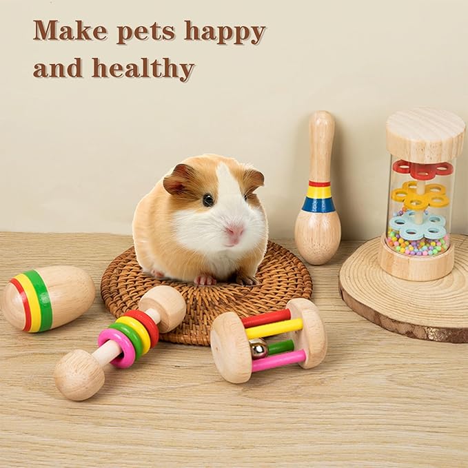 9 Pcs Wooden Bunny Toys,Bite-Resistant Guinea Pigs Toys,Safety Bunny Chew Toys,Multi-Colored Rabbit Teeth Grinding, for Hamsters Small Animals Playing Teeth Grinding Indoor Outdoor(Color)