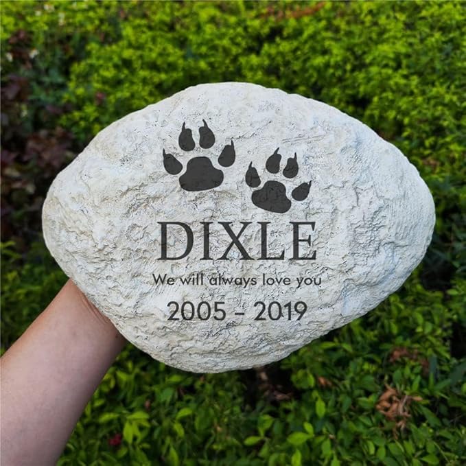 Custom Dog Memorial Stone by Waterproof Resin, Laser Engraved Dog Grave Marker, Weather Resistant
