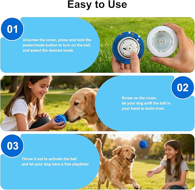 Interactive Dog Toys Dog Ball, Durable E-TPU Material,3 Play Modes with Colorful Lights, Automatic Moving, Bouncing and Rotating for Medium and Large Dogs Indoor & Outdoor (Blue)