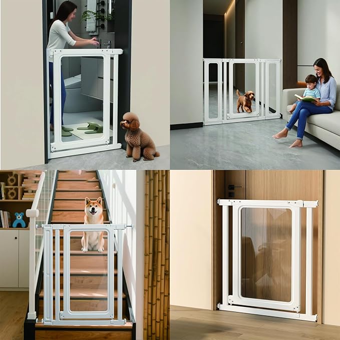 Dog Barrier Stopper Gate Pet Gate Playpen for Stairs Doorways Hallways Pressure Mounted Easy Install 27.4"-29.9" Adjustable Extra Wide Indoor to Step Over, 32.7" Tall (Large)