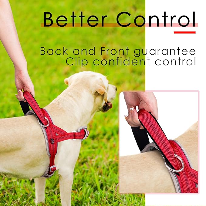 ADVENTUREMORE Dog Harness for Large Dogs No Pull, Sport Dog Halter Harness Reflective Breathable Dog Vest Escape Proof Dog Harness with Easy Control Front Clip Handle for Training Walking XXL Red