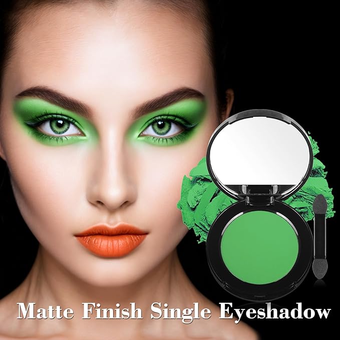 MEICOLY Light Green Eyeshadow with Mirror,Forest Green Matte Eye Shadow Palette,Pressed Powder Single Eyeshadow for Women and Girls,Eye Makeup Eyelid Color,High Pigment,Long Wearing