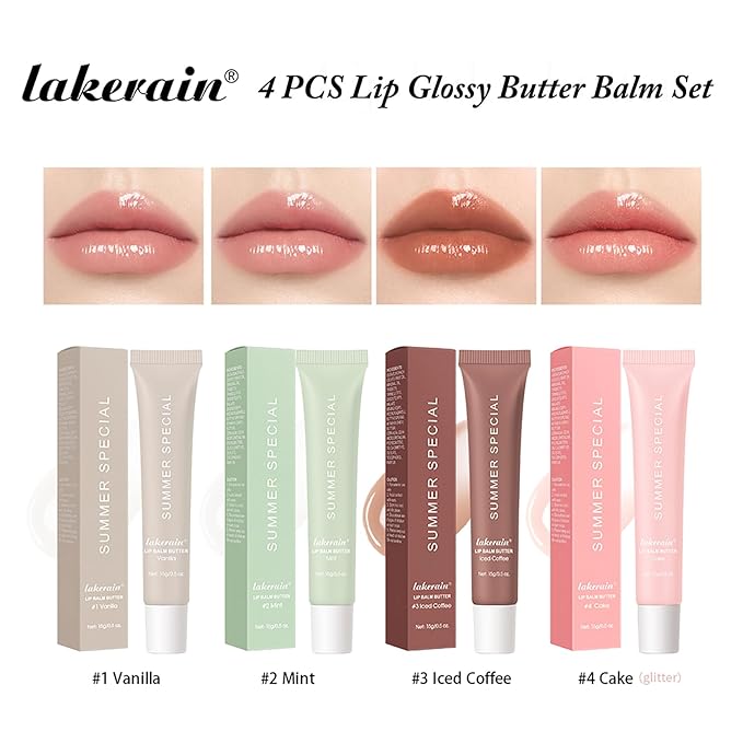 4 PCS Lip Glossy Butter Nourishing Balm,Lightweight,Non-Sticky,Long-lasting Lip Care Set
