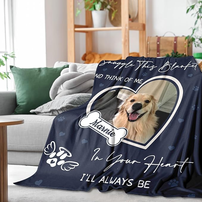 Pet Memorial Blanket Gift - Personalized Dog Memorial Blankets, Pet Sympathy Gifts for Loss of Dogs for Pets Lovers, Dog Bereavement Passing Away Gift, Custom Dogs Blanket (F)