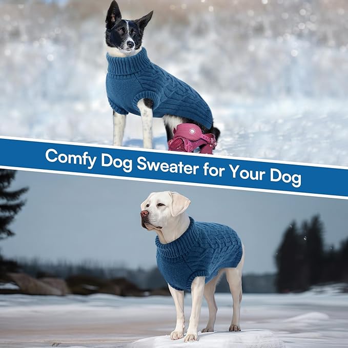 Queenmore Dog Sweater for Medium Dogs Girls Boys,Classic Turtleneck Thick Warm Dog Sweaters,Cold Weather Cable Knitwear,Sleeveless Medium Doggy Dachshund Sweaters for Dogs Cats Boy or Girl(Blue,M)