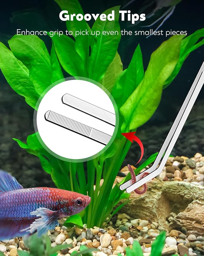 Pawfly 2 Pack Long Tweezers, 11" Aquarium Tweezers, Straight & Curved Reptile Feeding Tongs, Stainless Steel Aquarium Tongs, Aquascape Tools for Fish Tank, Plant & Terrarium