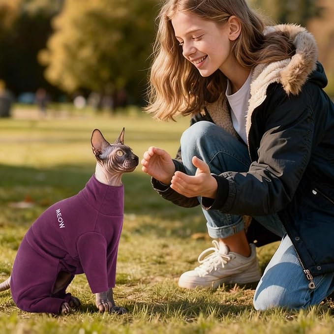 ROZKITCH Cat Sweaters for Cats Only, Breathable Soft Pet Jumpers, Warm Coat with Four Legs, Lightweight Sweater T-Shirt Cat Pajamas Jumpsuit Vest Cornish Rex, Devon Rex, Peterbald Purple XS