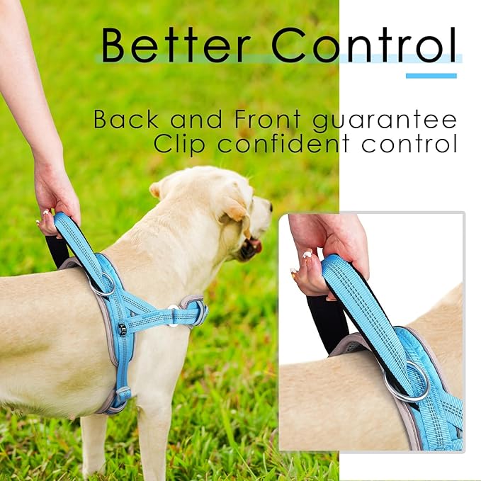 ADVENTUREMORE Dog Harness for Large Dogs No Pull, Sport Dog Halter Harness Reflective Breathable Dog Vest Escape Proof Dog Harness with Easy Control Front Clip Handle for Training Walking XL Blue