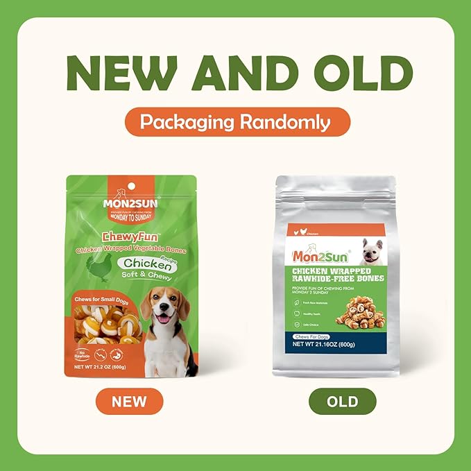 MON2SUN 2.5" Rawhide Free Dog Treats with Mixed Vegetables, Chicken Wrapped Mini Knot Bones for Small Dogs, Healthy Snacks for Balanced Nutrition, 21.2oz