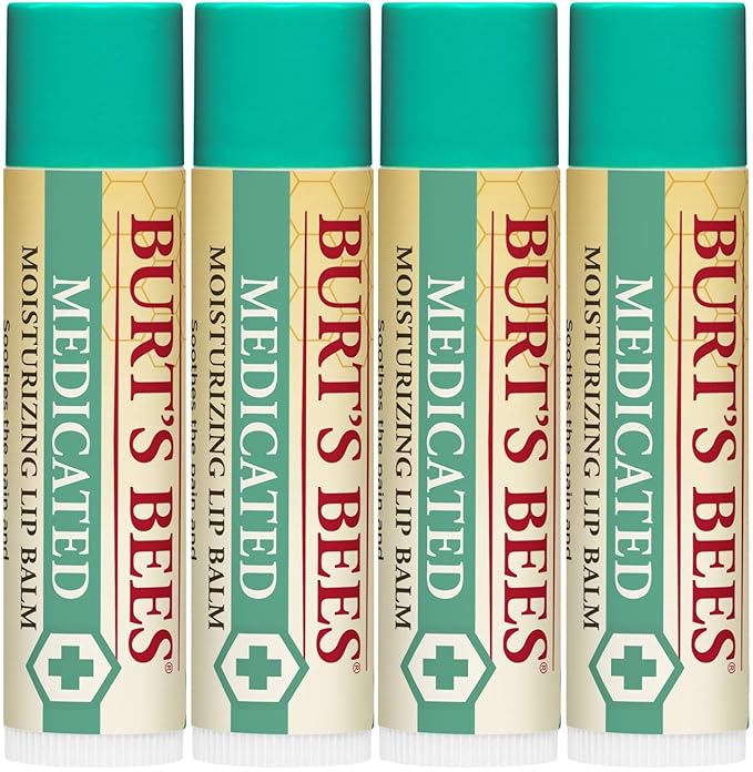 Burt's Bees Medicated Lip Balm, With Eucalyptus Oil and Menthol, Tint-Free, Natural Origin Lip Care, 4 Tubes, 0.15 oz.