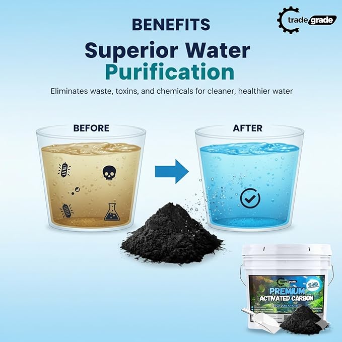 TradeGrade Premium Activated Carbon – Bulk Bucket | High-Performance Aquarium Filter Media for Crystal Clear Water | Granulated Activated Charcoal for Fish Tank Filters & Water Purification (1 Gallon)