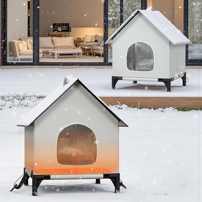 Heated Cat House with Heating Pad for Outside&Indoor,Insulated and Weatherproof,Selfwarming Cat Shelter,Large Cave Bed for Garden(22 x 22 x 26 inch,XL,Heating pad)
